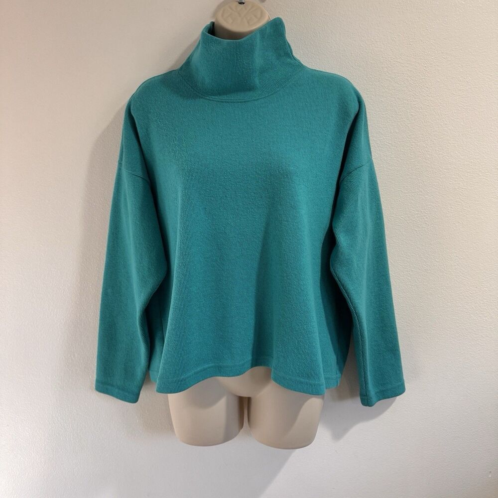 F.H. Clothing Co. Turtleneck Sweater M Blue Ribbed Knit 100% Cotton Vermont USA